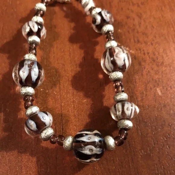 Purple/white Glass bead bracelet-handmade - Picture 2 of 3